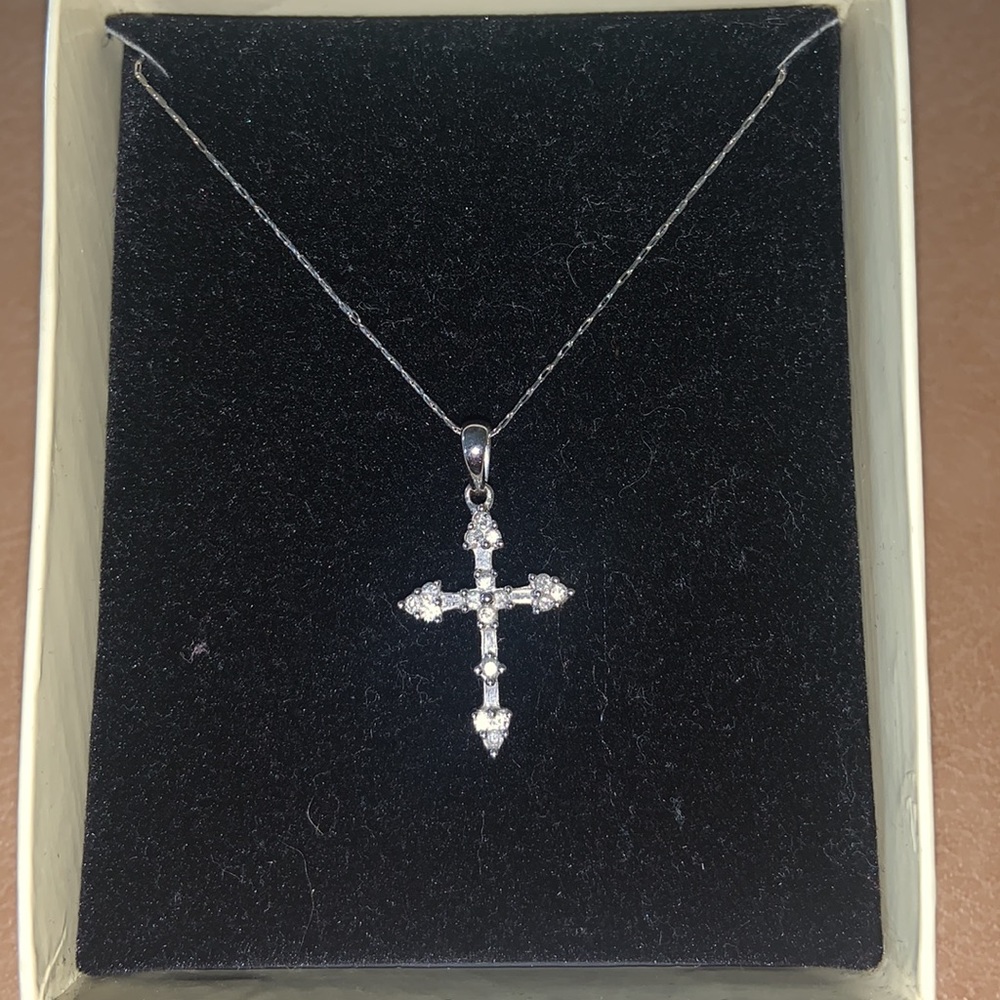 Diamond Cross Necklace on 20” Sterling Silver chain